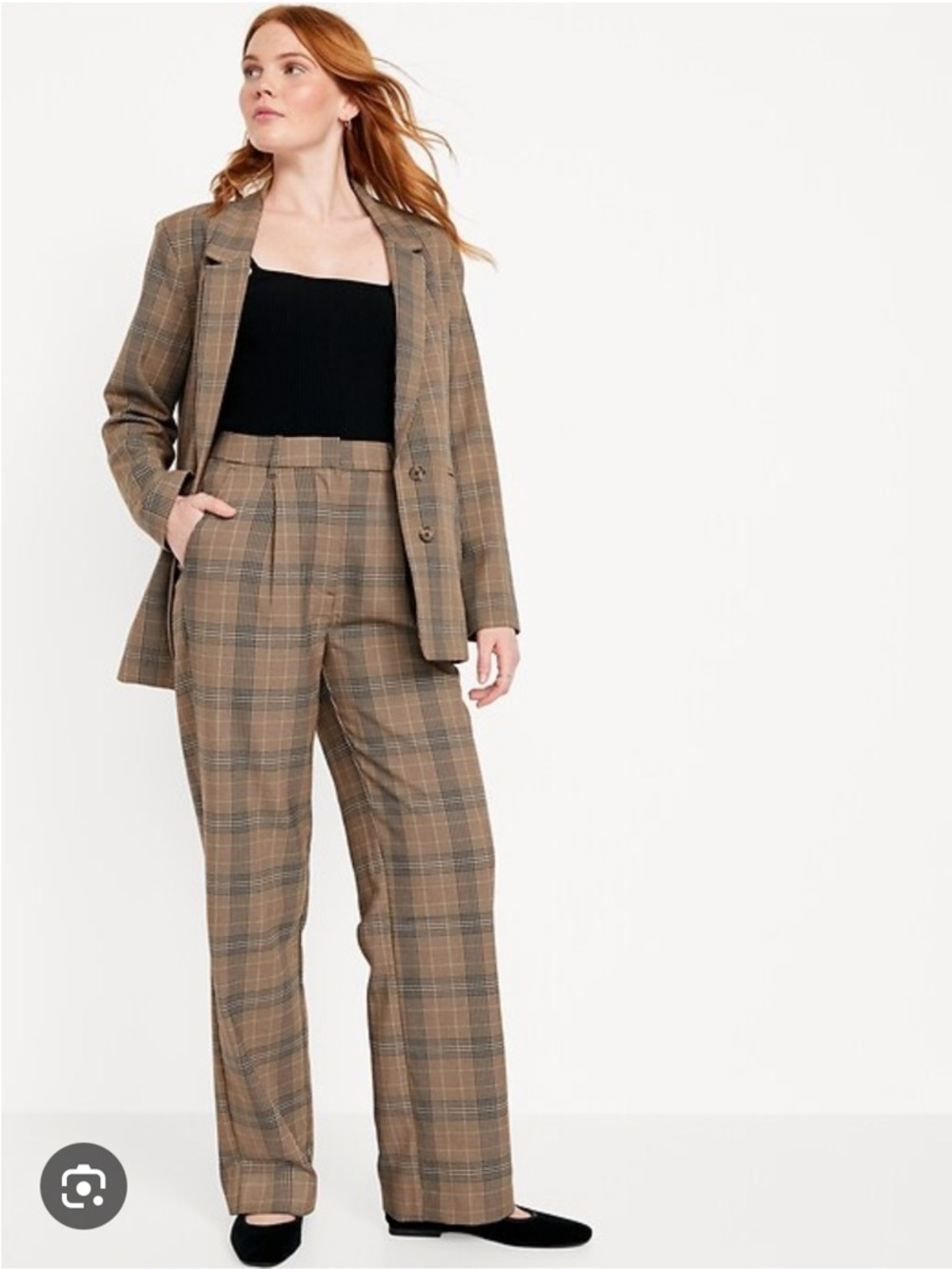 Old Navy Brown Plaid High-Waisted Tailor Trousers